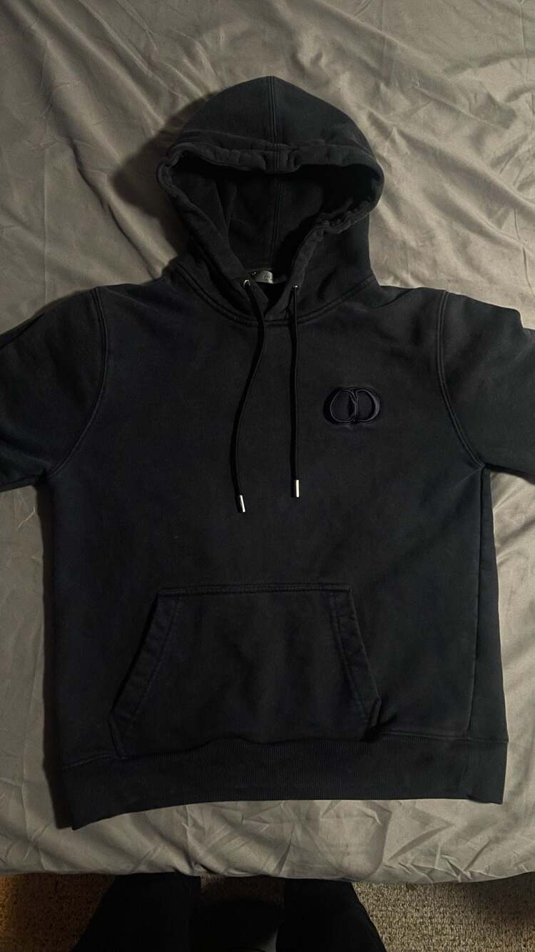 Christian Dior CD Icon Embroidered Black Cotton Fleece Hoodie